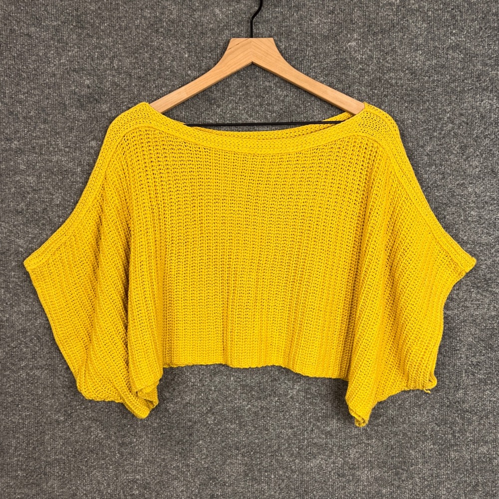 Moth Anthropologie Yellow Knit Sweater Cropped‎ Boxy Pullover Top XSP Womens
